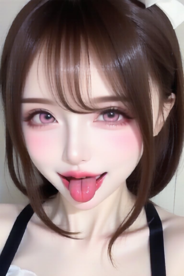 hd,shaonv,solo,1girl,pink lips,realistic,brown hair,cute eyes,Polaroid,(cowboy_shot:1.2),cute,smile,shiny sexy pantyhose, (ahegao:1), tongue out, aroused face, blush, wet skin, dark brown hair, low ponytail hair, huge eyes, bust shot,big eye,臥蠶,Double eyelids,cosplay,Under-eye bag,Eye shadow eyeliner,Deep socket,big pupil,make up,Long eyelashes,watery,