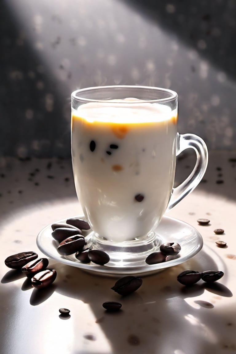 milk photography: Create an artistic still life with a Round straight glass cup of milk and some coffee beans. Use soft lighting to create shadows and highlights, and experiment with perfect composition to create an interesting image.