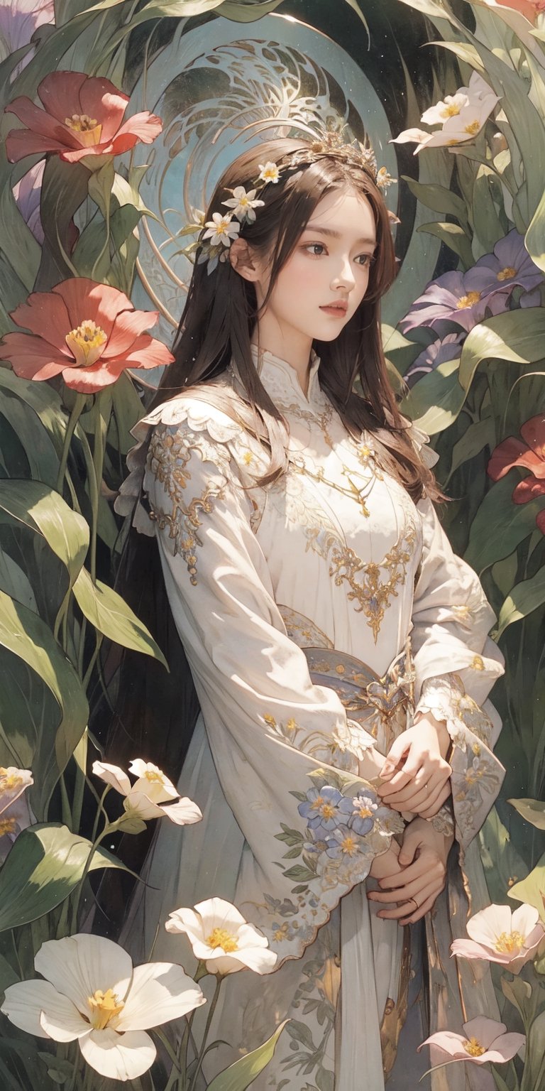 masterpiece, 1girl, upper body, paladin, flower meadow