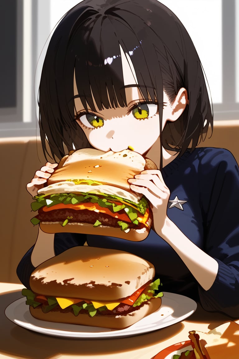 1 girl, eating sandwich, high quality, masterpiece