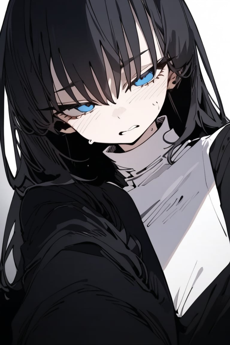 1girl, solo, black hair, long hair, upper body, masterpiece, best quality, very aesthetic, absurdres,gotou hitori, sagawa, fucking, masterpiece, high quality, only black hair, nun clothes, feel disgusting, blue eyes, censored