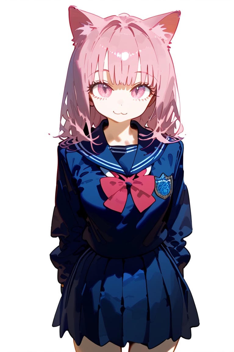 1 pink cat human, cute girl, wearing school uniform