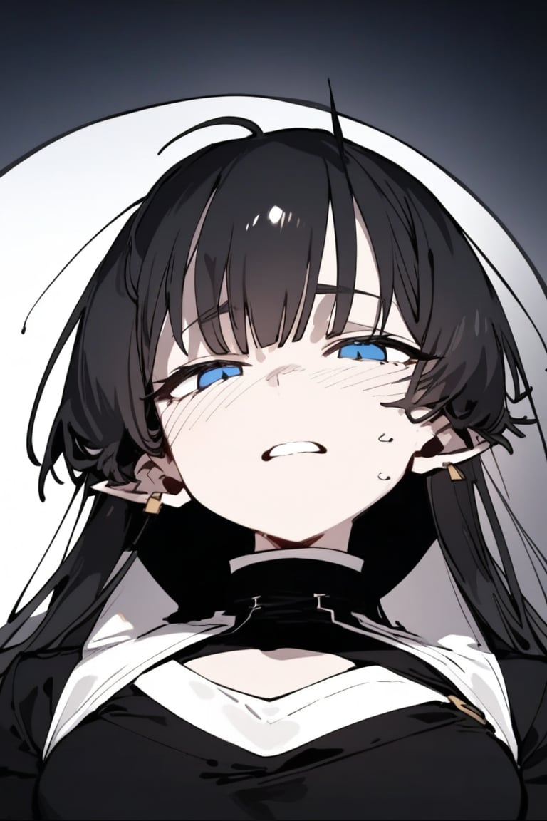 1girl, solo, black hair, long hair, upper body, masterpiece, best quality, very aesthetic, absurdres,gotou hitori, sagawa, fucking, masterpiece, high quality, only black hair, nun clothes, feel disgusting, blue eyes, censored