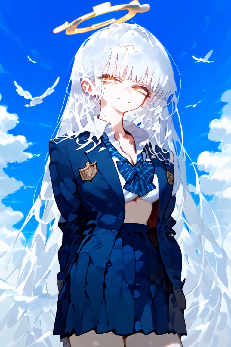 1 white hair angel girl, school uniform, sexy, long hair