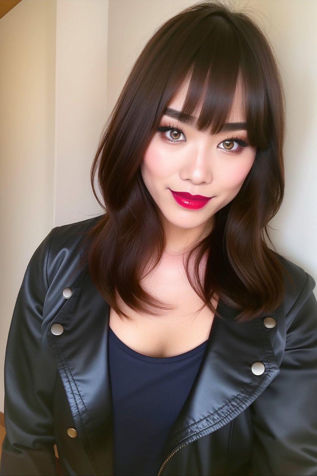 High school japanese teacher, beautiful detailed eyes, sexy supermodel detailed makeup, dark lips, kairi sane hairstyle, black eyeshadows, denim jacket, formal attire,kairisane