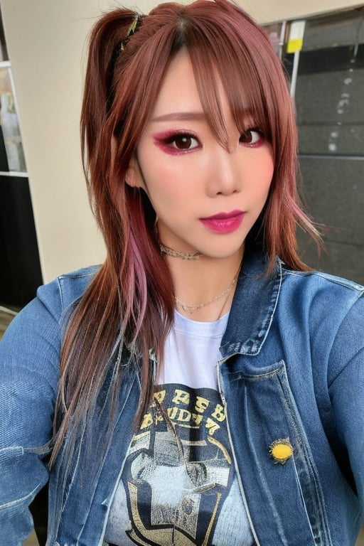 Kairi Sane, she is wearing jeans, cropped denim jacket and a sexy t-shirt, beautiful detailed eyes