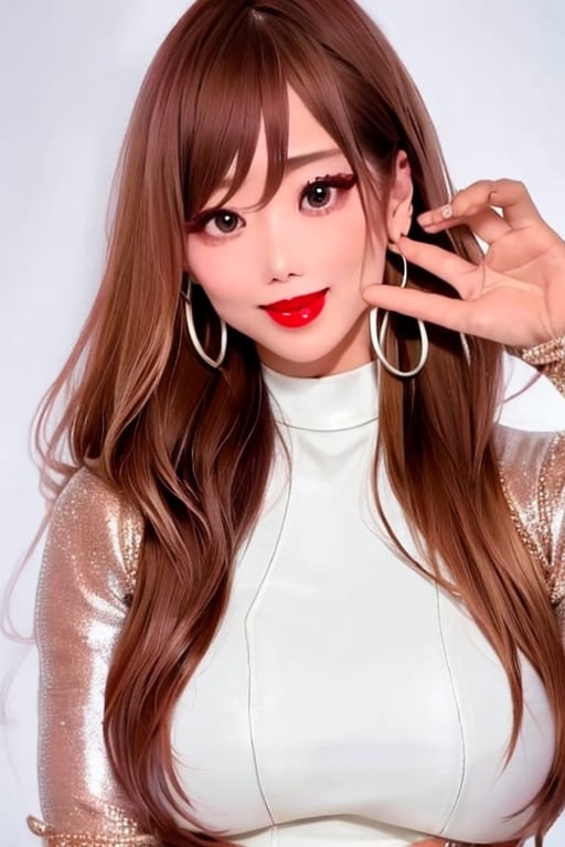 slim girl, beautiful detailed eyes, sexy outfit, kairi sane hairstyle, kairi sane face, red lips,sole_female, hoop earrings,kairisane