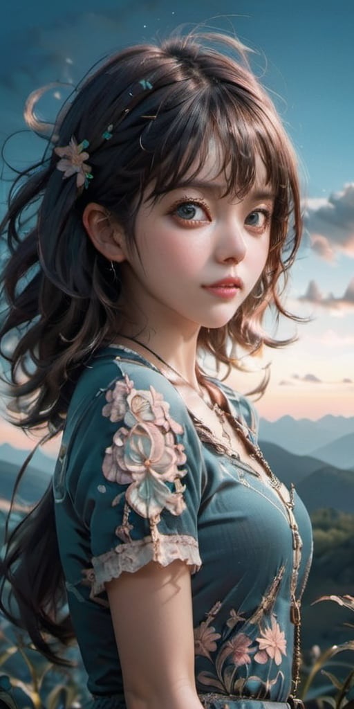 cute korean large-eyed girl, bangs, 
flower, zentangle, art nouveau, full body, ((jumping)), (horizon:1.3), sky, cloud, rich round moon, 
masterpiece, highly details, best Quality, Tyndall effect, good composition, volume lighting, Film light, dynamic lighting, cinematic lighting, 
,               ,