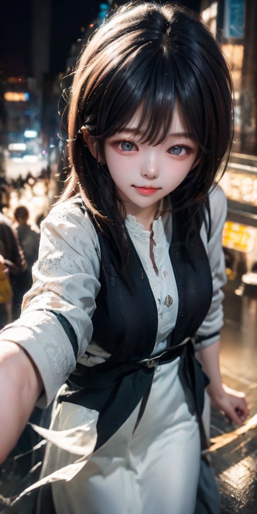 cute korean large-eyed girl, 
falling, midair, multi-colored hair, long straight hair, floating_hair, multi-colour eyes, tear, casual dress, outstretched_arms, reaching, cowboy shot, city, focus on face, Mauve cityscape, Overdetailed art, beautiful, hardcore, from_above,   
masterpiece, best Quality, Tyndall effect, good composition, highly details, warm soft light, three-dimensional lighting, volume lighting, Film lighting, cinematic lighting, 
,      