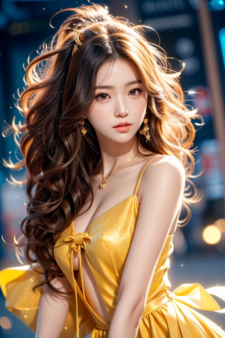 cute pose,beautiful korean girl, holding a battle bow, aim at bow,ready to shoot,curly hair,lion girl,golden lion hair