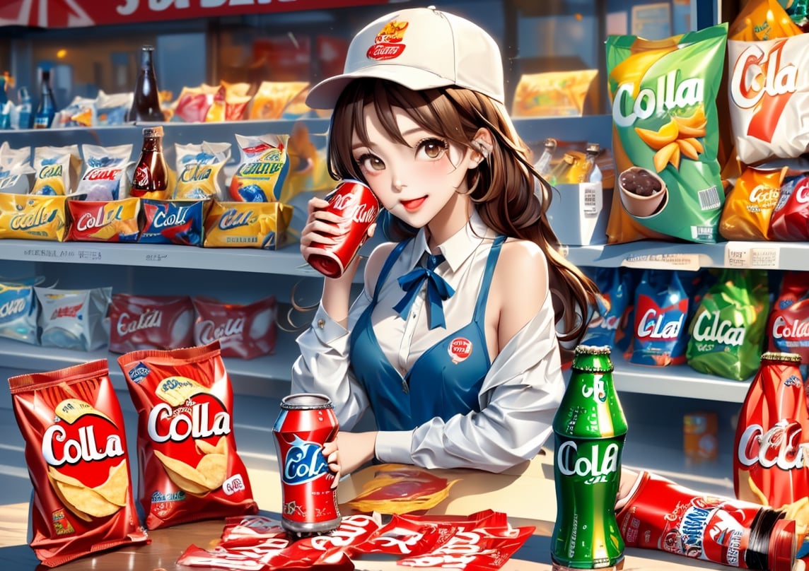 girl,cute girlmix,advertise,drinking cola,potato chips