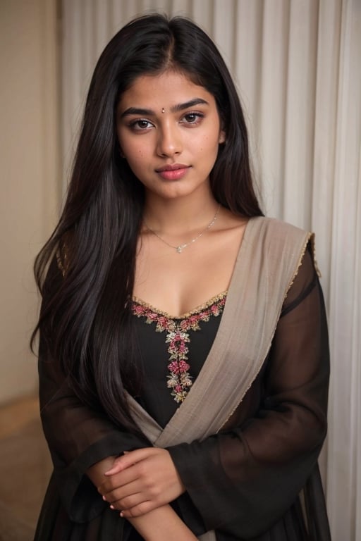 lovely cute young attractive teenage girl, 18 years old, cute, an Instagram model, long black_hair, colorful hair, winter, dacing, wear Indian traditional salwar kameez