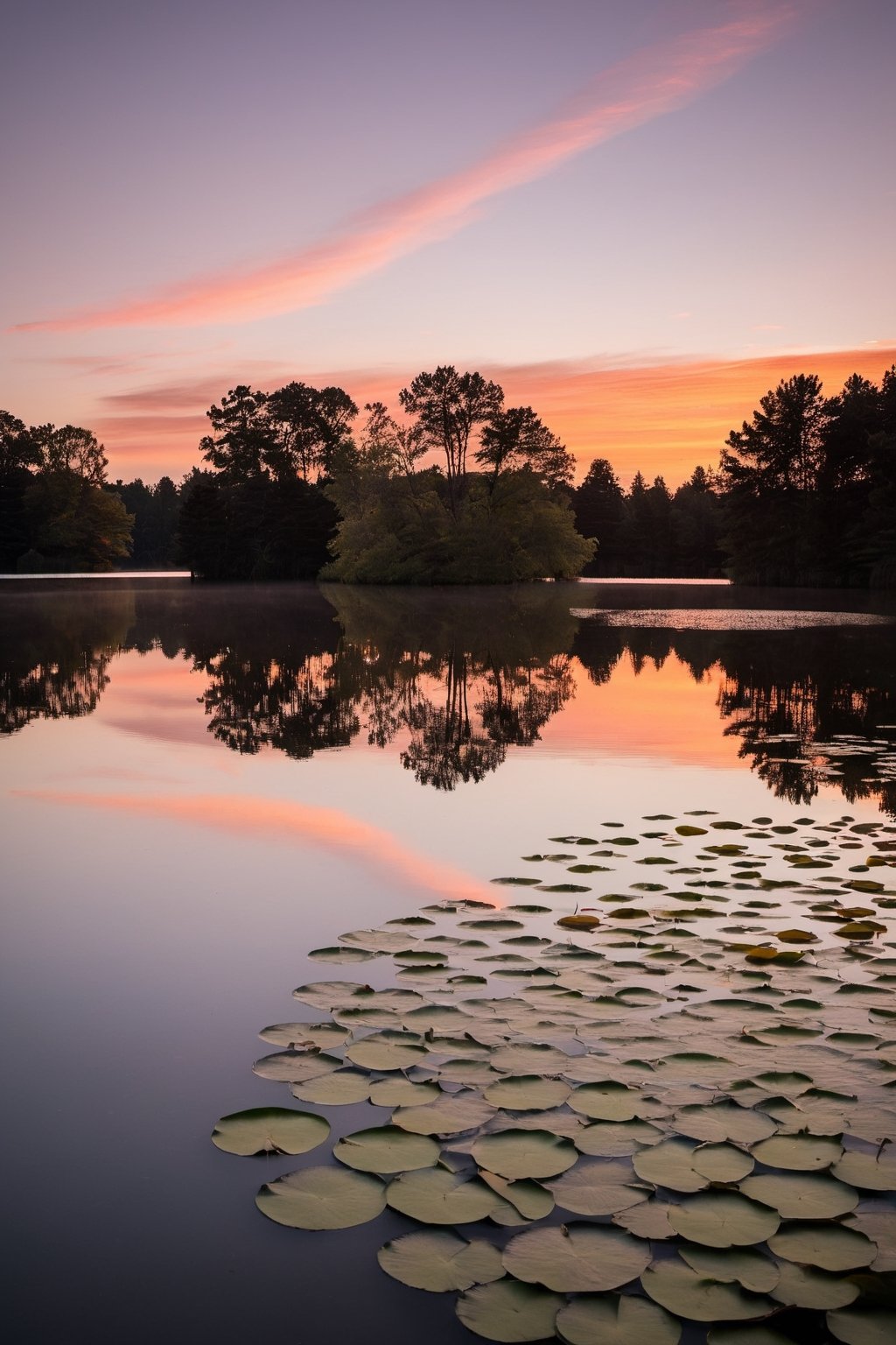 A Sony Alpha A7R III, angled at a thoughtful 63 degrees, captures the serene ripples on a secluded pond at dusk. The soft light of the setting sun, muted by wisps of cirrus clouds, bathes the scene in a gentle pink and orange palette. A lone duck glides effortlessly across the water, leaving a delicate wake behind. The surrounding foliage, silhouetted against the evening sky, frames the pond in a natural vignette. The cool air of the approaching night whispers of tranquility and the day's end.