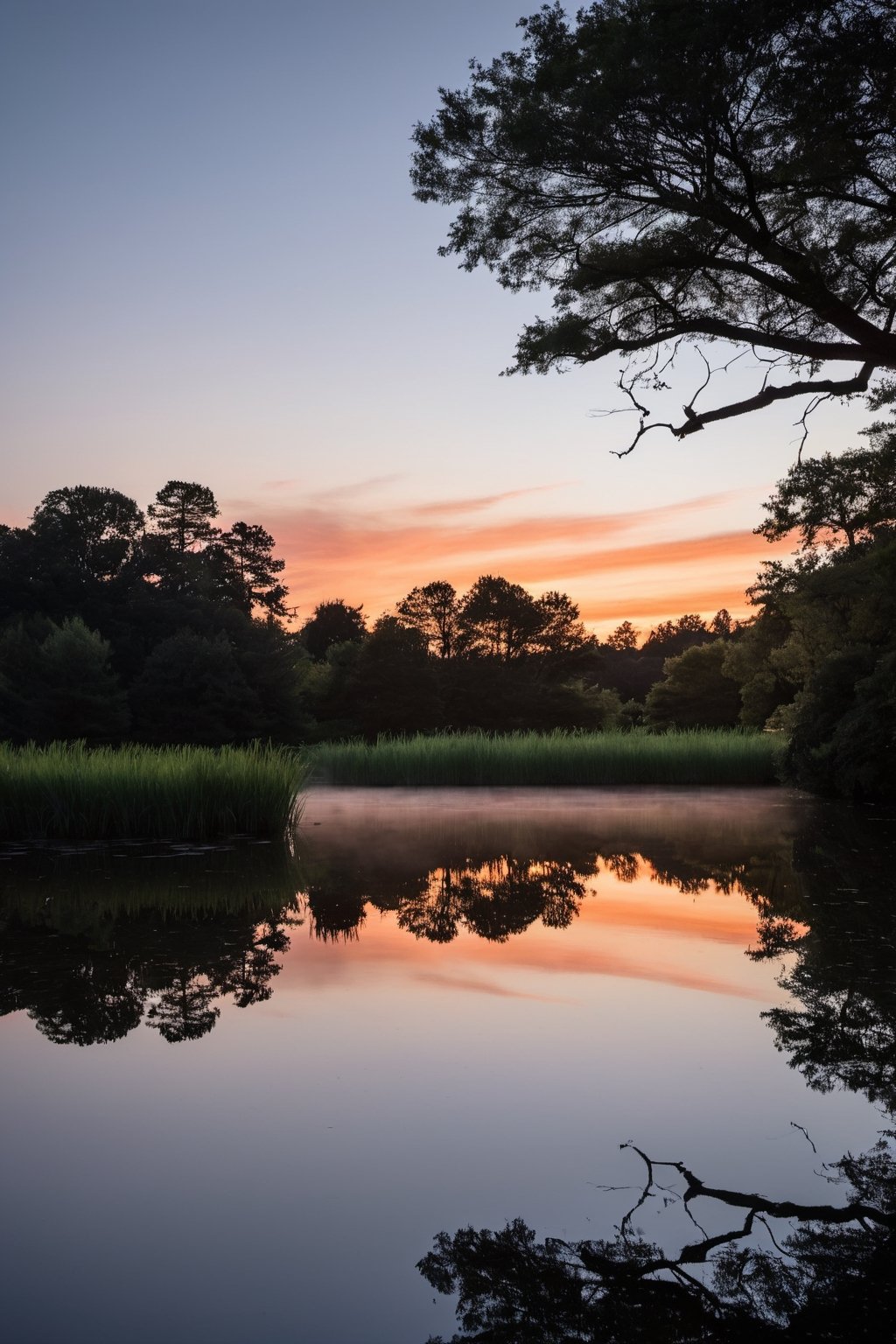 A Sony Alpha A7R III, angled at a thoughtful 63 degrees, captures the serene ripples on a secluded pond at dusk. The soft light of the setting sun, muted by wisps of cirrus clouds, bathes the scene in a gentle pink and orange palette. A lone duck glides effortlessly across the water, leaving a delicate wake behind. The surrounding foliage, silhouetted against the evening sky, frames the pond in a natural vignette. The cool air of the approaching night whispers of tranquility and the day's end.