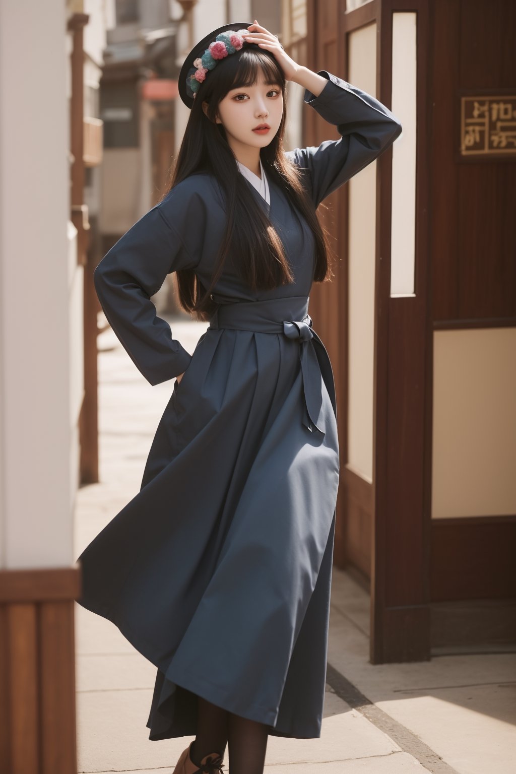 A 20-year-old Korean young lady in a traditional, elegant Hanbok, showcasing a more natural and realistic appearance. The Hanbok is in tasteful pastel colors, enhancing her subtle beauty. This image aims to capture a high level of realism, akin to a photograph taken with a Hasselblad camera. It includes fine details such as distinct pores on her forehead and cheeks, a small scar on her chin from a childhood accident, and a slightly asymmetrical mouth and eyes. The overall look should be a harmonious blend of cultural elegance and realistic, individual characteristics.",yunjindef