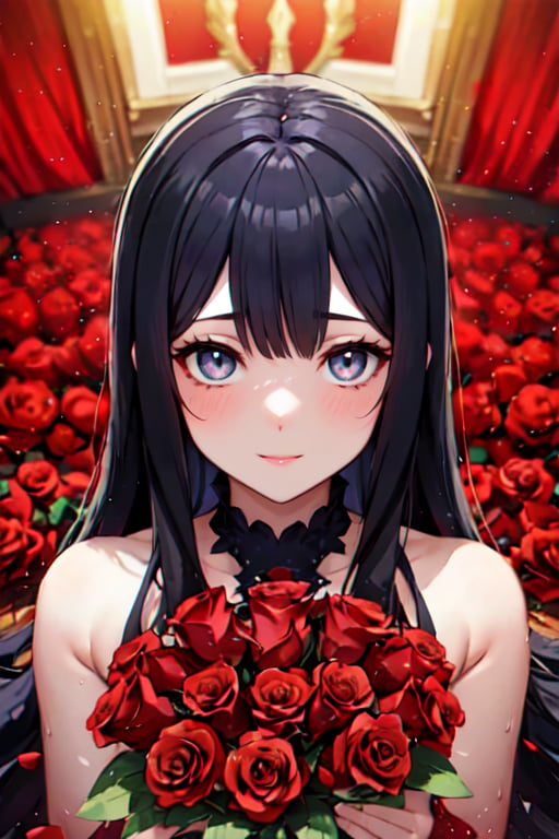  beautiful red roses and an explosion of red rose petals, creating a stunning scene that captures the essence of the celebration. a beautiful cute young attractive aussie teenage girl, village girl, 18 years old, cute, Instagram model, long brunette hair, big eyes,coital