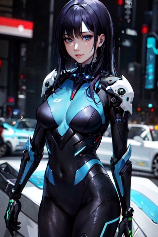 Best picture quality, high resolution, 8k, realistic, sharp focus, realistic image of elegant lady, beauty, supermodel, long hair, beautiful eyes, wearing high-tech cyberpunk style blue suit, radiant Glow, sparkling suit, mecha, perfectly customized high-tech suit, ice theme, custom design, 1 girl,swordup, looking at viewer,JeeSoo, mygirl,zzmckzz,bsp,Cyberpunk,C7b3rp0nkStyle,Asia