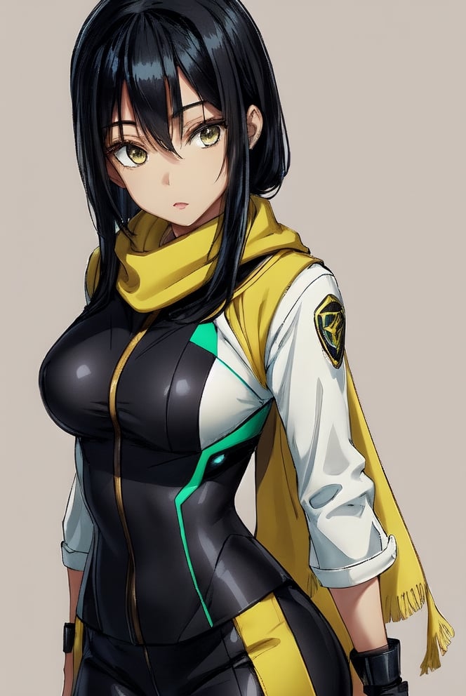 Alicia is likely to be a Chinese-Indian race. She has a light skin tone, black hair and brown eyes. Being a Neuro Agent, Alicia wears an agent suit with the colors black and yellow, topped with a green scarf and a yellow headband.