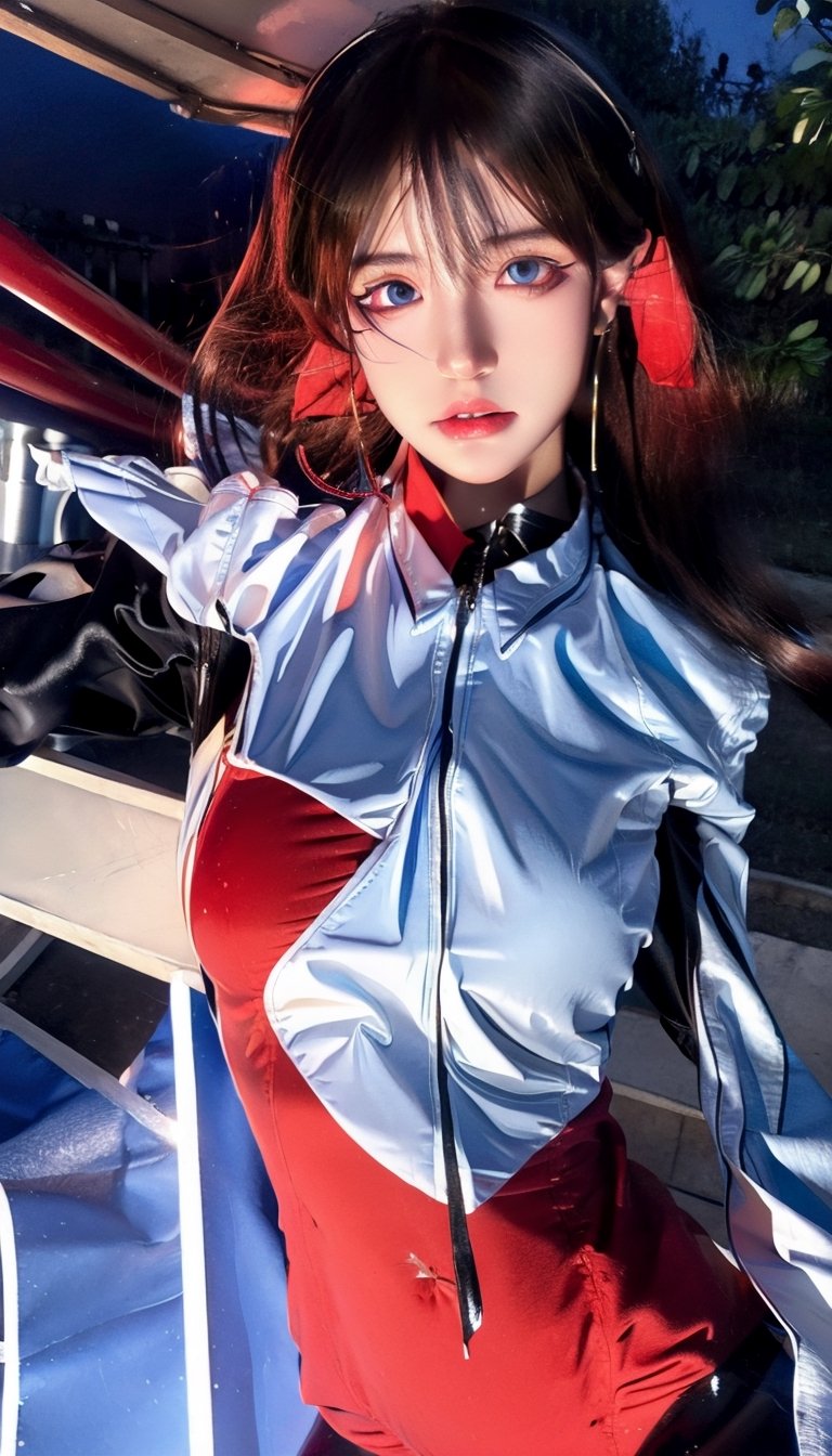 reiayanami, , rei ayanami, brown hair, long hair,large hoop earrings,nsfw,small bust,underboob, (red eyes:1.4),elegant face,(BREAK bodysuit), headgear, (plugsuit), white bodysuit,BREAK outdoors, city,BREAK looking at viewer, BREAK , (masterpiece:1.2), best quality, high resolution, unity 8k wallpaper, (illustration:0.8), (beautiful detailed eyes:1.6), extremely detailed face, perfect lighting, extremely detailed CG, (perfect hands, perfect anatomy),rei ayanami,perfect,hand,jirai_kei,1girl,girl,Donna,realistic,_uucham_,asian,women,chaewonlorashy,Pretty face,indonesian,1 girl ,清晰的,shiny pantyhose,五官清晰细腻,,