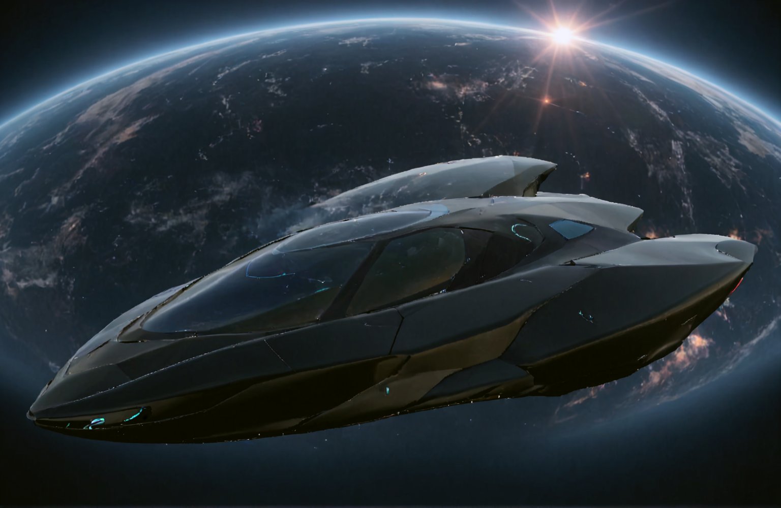  Ultra realistic 8K image, of a Shiny  Massive futurist spaceship with light edges and borders, parked on the ground in a space port hanger inspired by cyberpunk,wedge-shaped,  space area background, (Front Side view), sharp focus, Beautiful weather,symmetrical,spcrft,Starship,Huracán,zaha style,sifi style,futuristic car,NIO,Pagani style, furai style,no wheels,antigravity,Koenigsegg ccx,Fly in the air,symmetry car head,No car logo,CYT