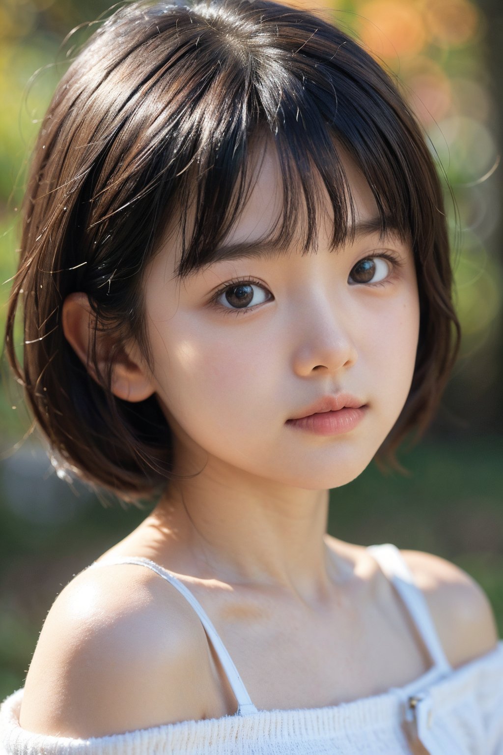 主：(Autumn misty forest),(((Focus on close-up photos of faces))),
人：1litte 1kid 7yo gril (Child:1.2), 
優：(Stable Diffusion 1.5),
髮：(((short hair))),(((bangs))),(((Well-defined hair strands:1.4))),
服：(Off-the-shoulder),(deep V neckline),