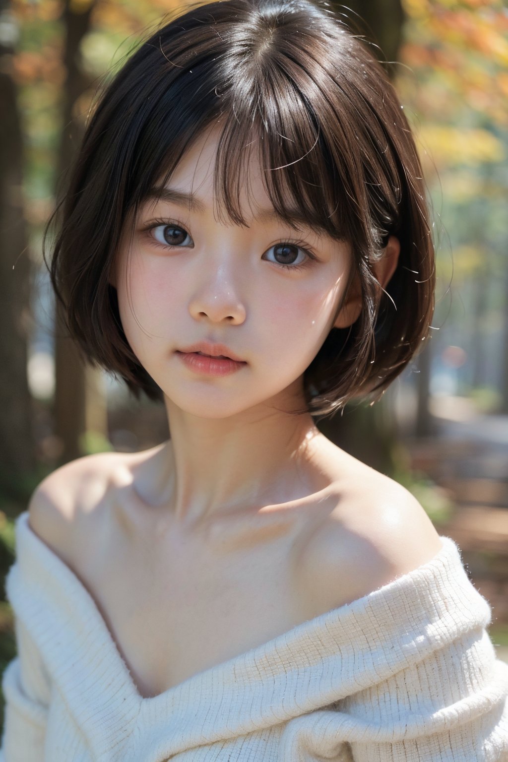 主：(Autumn misty forest),(((Focus on close-up photos of faces))),
人：1litte 1kid 7yo gril (Child:1.2), 
優：(Stable Diffusion 1.5),
髮：(((short hair))),(((bangs))),(((Well-defined hair strands:1.4))),
服：(Off-the-shoulder),(deep V neckline),