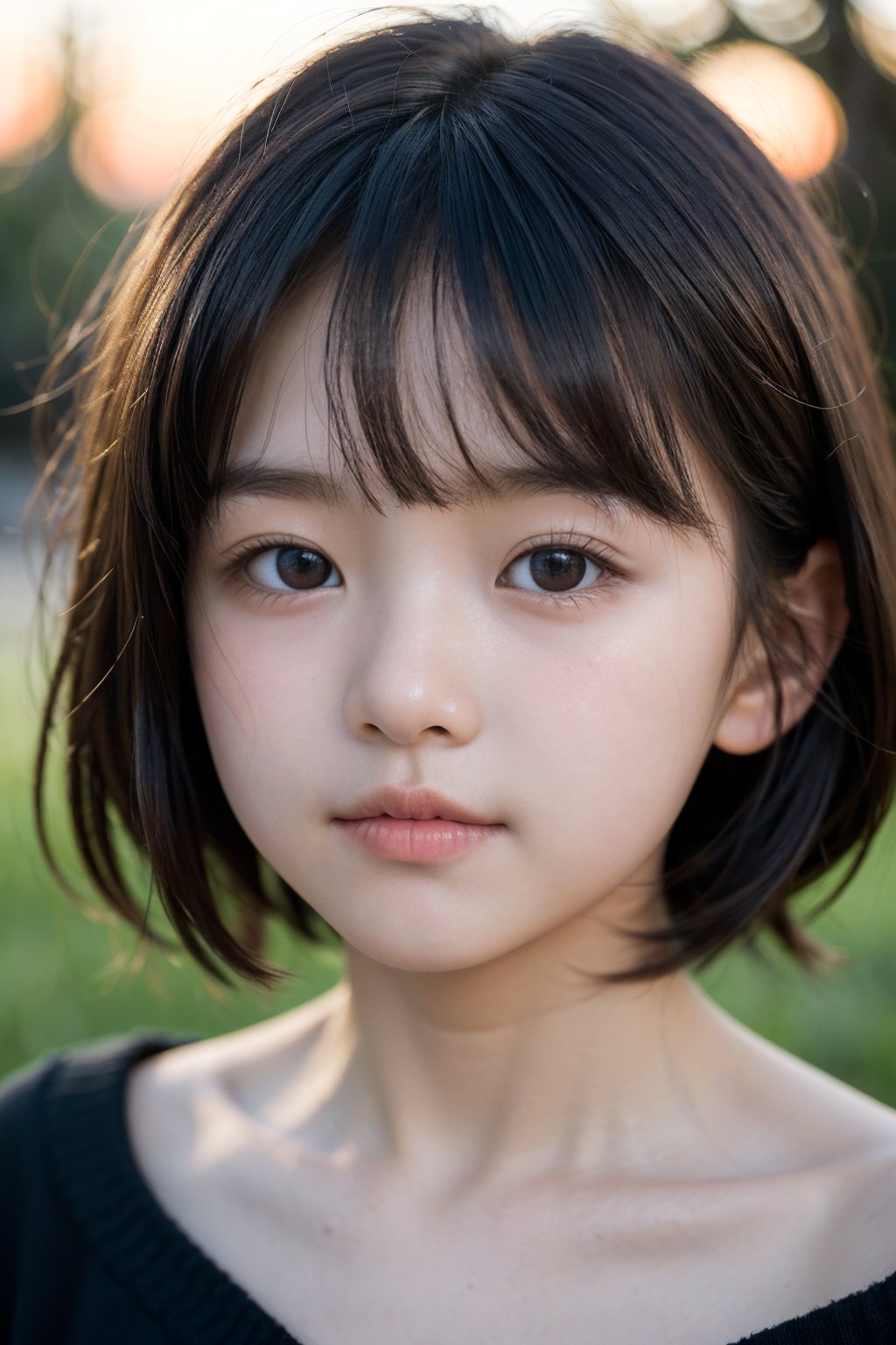 主：(Misty woods under sunset),(((Focus on close-up photos of faces))),
人：1litte 1kid 7yo gril (Child:1.2), 
優：(Stable Diffusion 1.5),
髮：(((short hair))),(((bangs))),(((Well-defined hair strands:1.4))),
服：(Off-the-shoulder),(deep V neckline),