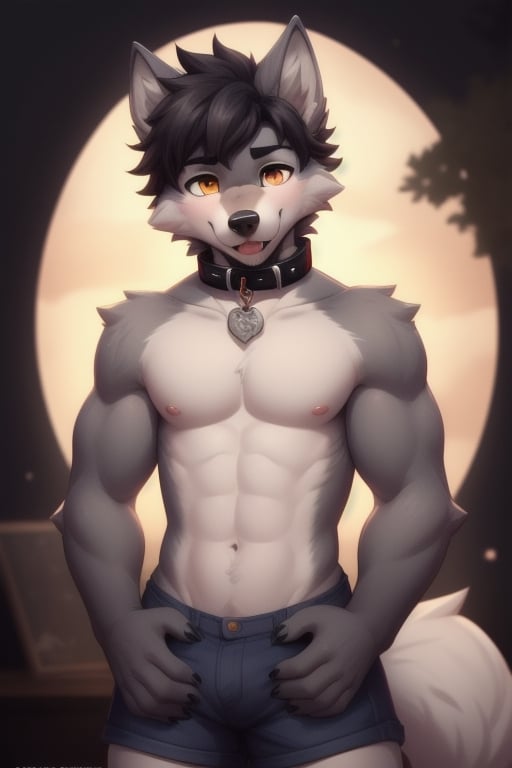 Cute, furry, boy, GAY, In a collar, Wolf, well-build