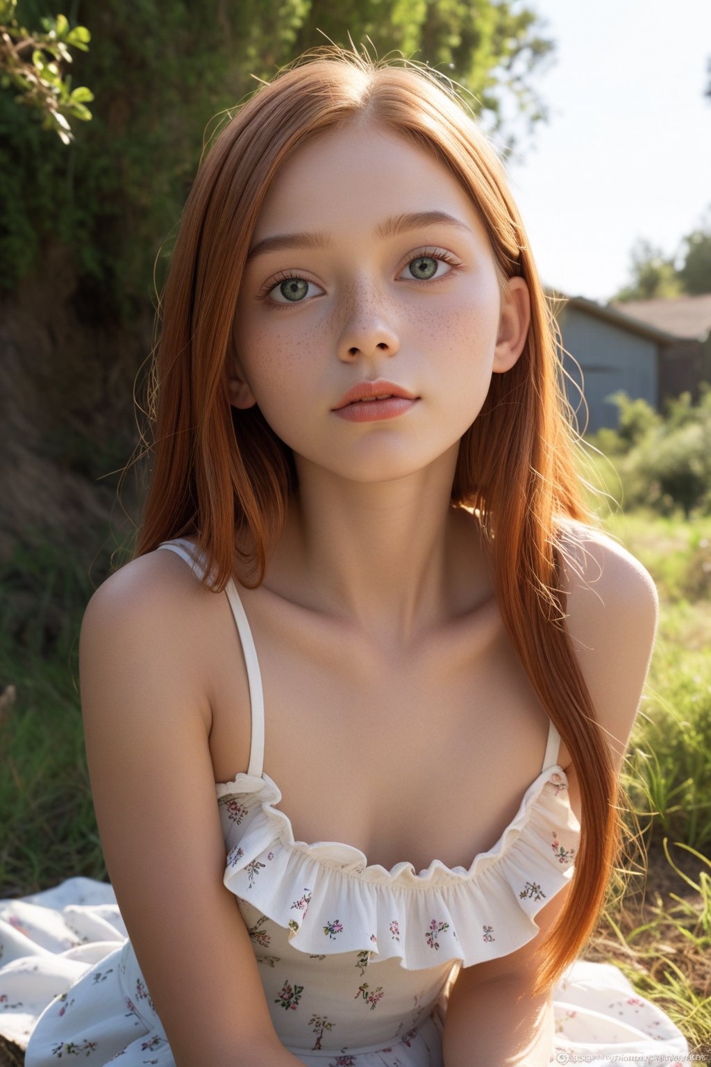 (focus on face, eyes), ((pov)) low angle,  ((sensual romantic)), she is doggy position from front,((pixar style)) ,(((young loli redhead pretty ordinary girl)),((15 year old)),(((naturally beautful girl))) ,(( long straight hair, blue eyes)) ,((looking at a viewer))) showcase portrait with perfect details , the hyperrealistic image captures shy and innocent girl  redhead model girl , passion, cute youngest face, focus on lips, , open eyes, looking up, having piknic on meadow among flowers

best quality, dark background, The lighting is dim and diffused ,(((soft light softbox, ))) casting soft shadows across the room, highlighting the swirls of dust and the volumetric light The image is rich in texture and depth, ,realistic,aesthetic portrait, loli,comic book,cute cartoon , Beejay,penis,hubggirl,A teenager girl 