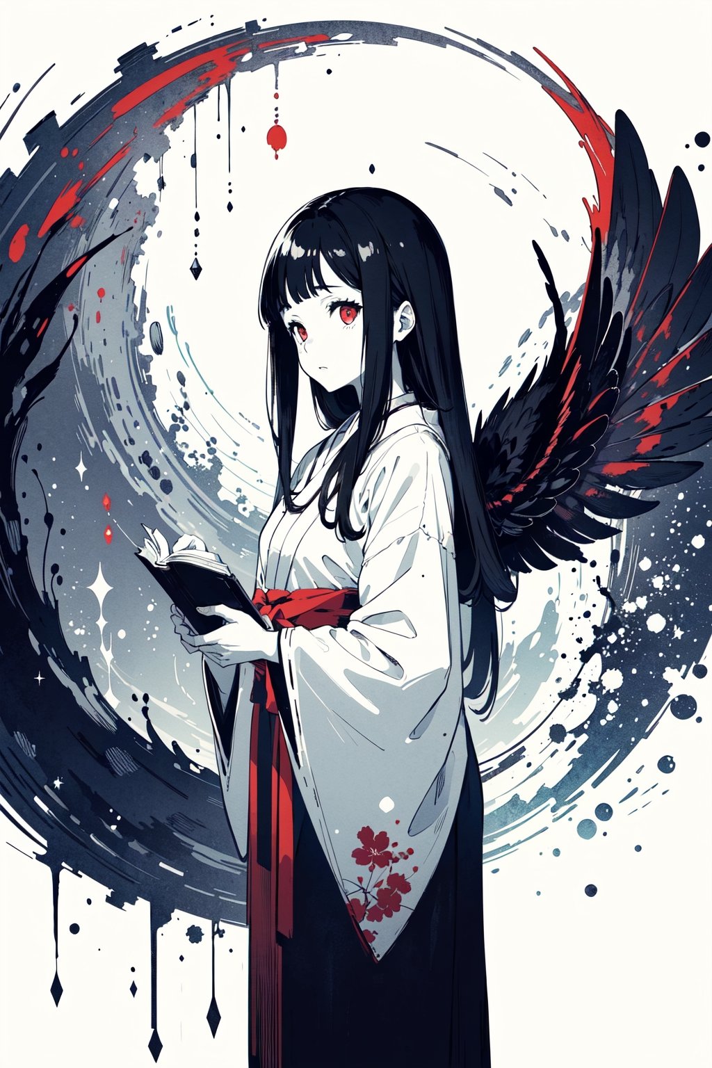 ((masterpiece, best quality)),(monochrome art),kaguya shinomiya,black hair hair,red eyes,professor outfit,Redayana, background in the tartarus