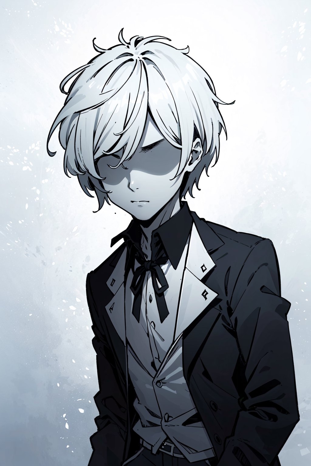 ((masterpiece, best quality)),(monochrome art),1men,silver hair,professor outfit,Redayana, background in the tartarus,faceless