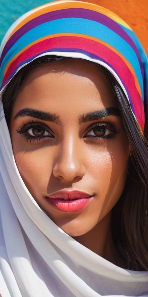 A modern portrait of a arabian girl with bold lines and vibrant colors, capturing her energy and spirit.