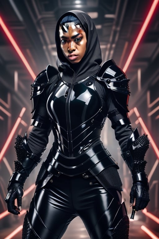 Black female set for action with lazer gun to match armor  ,l4tex4rmor