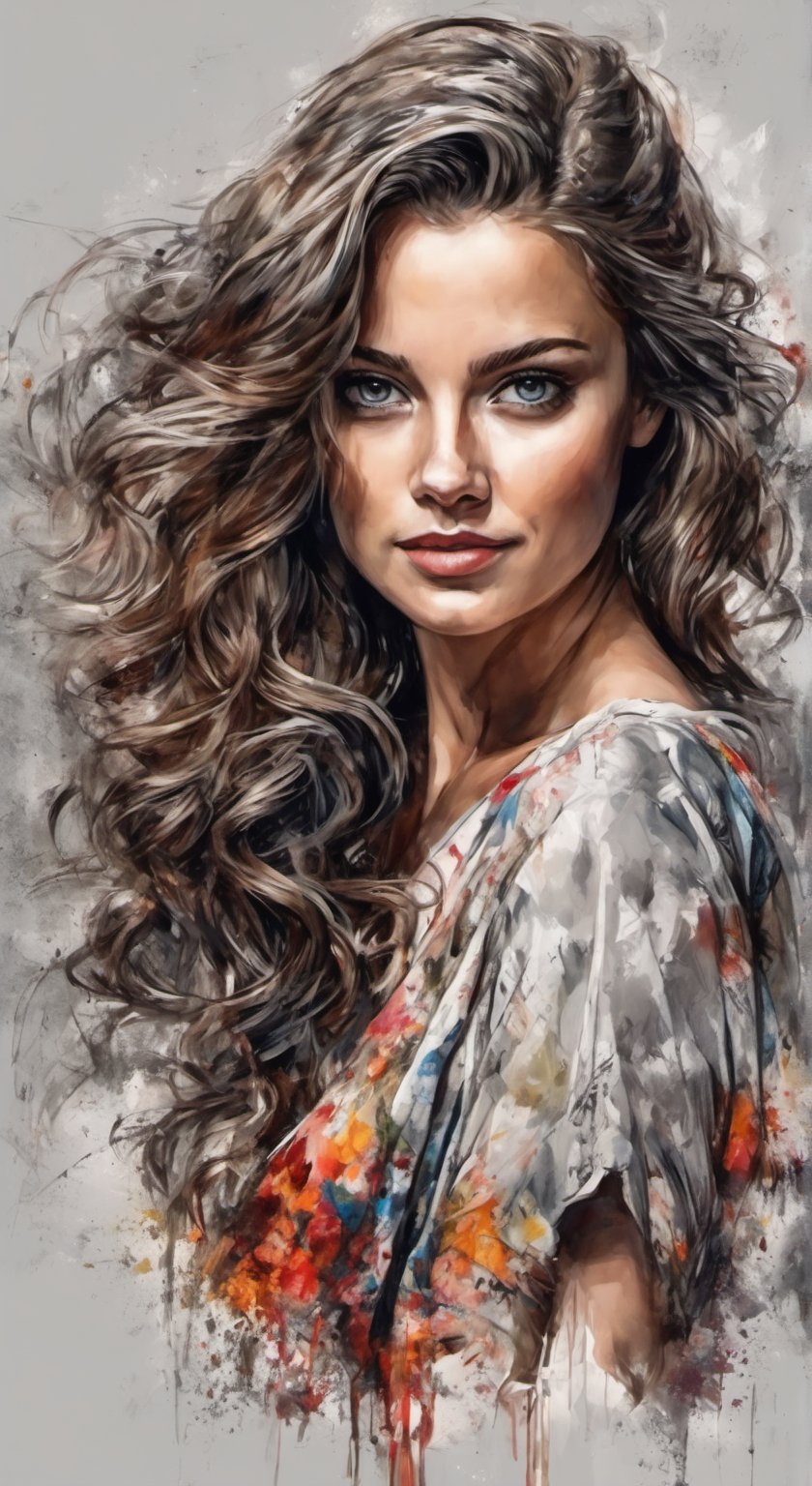 An young woman in a trim dress, hair swept to one side, grey eyes, perfect figure, upperbody portrait, post-processing rendering, transition between two styles in art, Ink drawing to Cinematic brilliant color photorealism, masterpiece, surrealism, ultra detailed, high resolution
