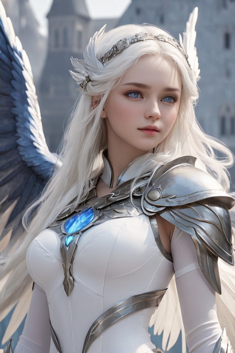 1 girl, (mastery), fully armed Valkyrie, angel girl, gentle blue eyes, detailed facial features, long flowing translucent white hair, (white braid), normal pupils, very good figure, white tights, ( Long and complex wings: 1.2), divine light descends,
The best quality, the highest quality, extremely detailed CG unified 8k wallpaper, detailed and complex,
, realism style, glass elements,dragon_anything, Scandinavian dragon,dragon