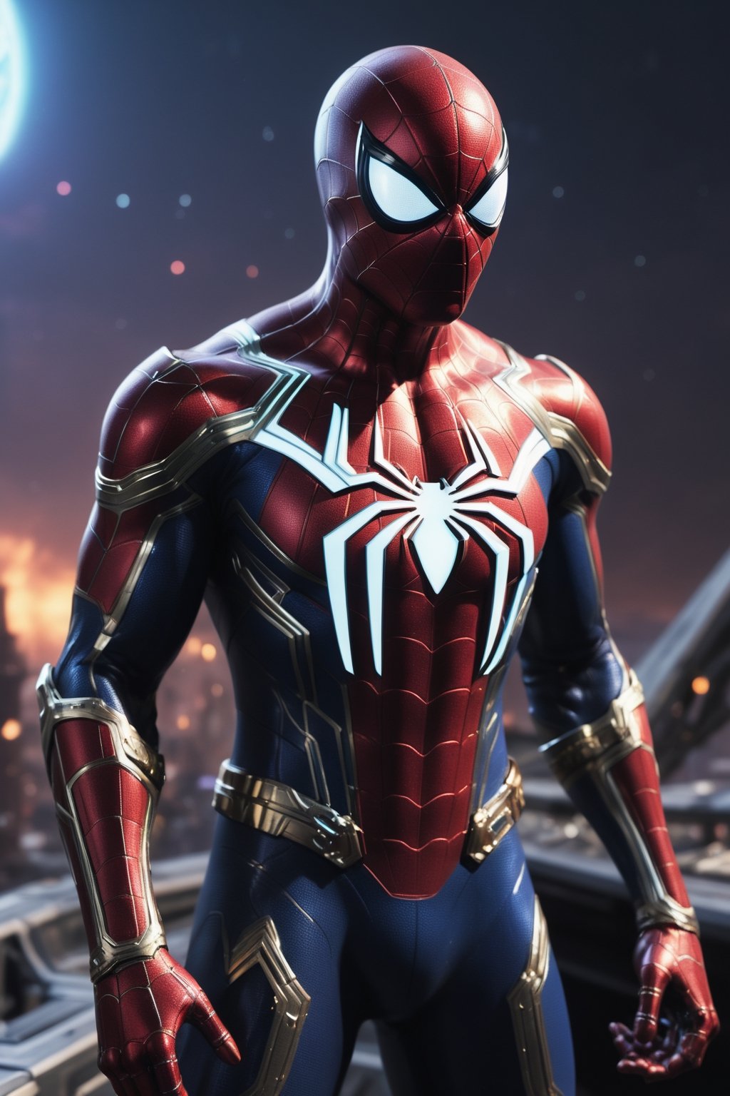 A futuristic Spider-Man suit with a space pirate theme, standing on the deck of a spaceship. The suit is made of dark, armored material, and it has a skull and crossbones symbol on the chest. Spider-Man is holding a cosmic energy sword, and he is surrounded by alien pirates. The background is a spaceship graveyard, with the wreckage of countless ships scattered throughout. The special effects include glowing energy lines around the suit, and a cosmic energy aura surrounding Spider-Man. Rendered in stunning photorealism, with incredible detail and质感.