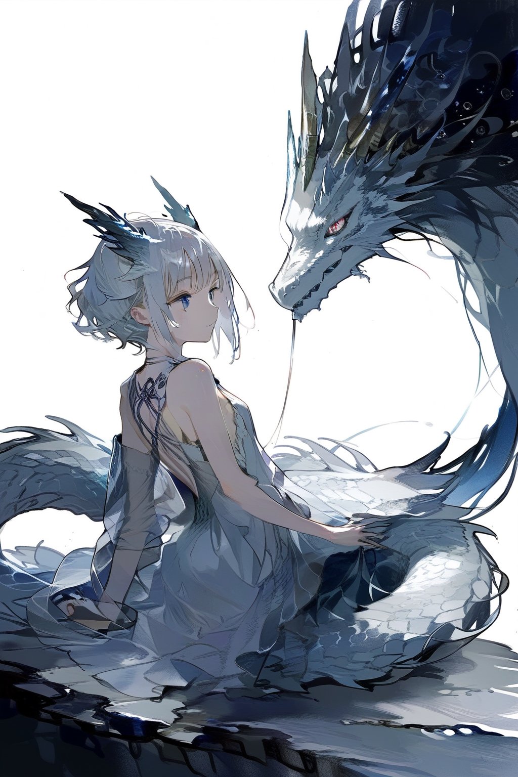 white dragon,aesthetic, dragonoid girl