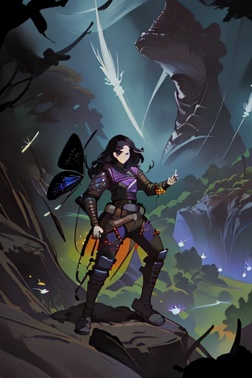 wraith (apex legends), world of apex legends, kunai (foreground) wide landscape, full of life. nodf_lora,firefliesfireflies