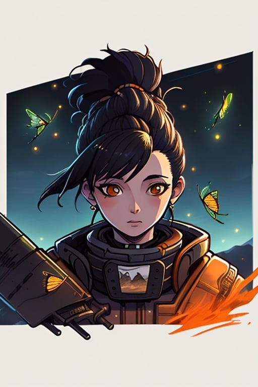 world of apex legends, wraith, kunai (foreground) wide landscape, full of life,portrait,firefliesfireflies,Illustration