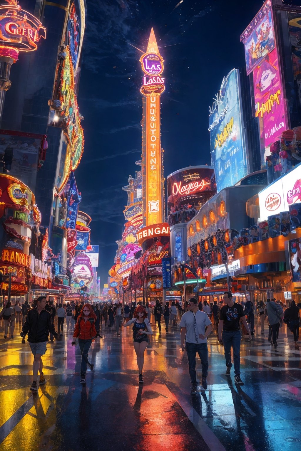 Photo of a classic red giant loreal lipstick in las vegas strip at night