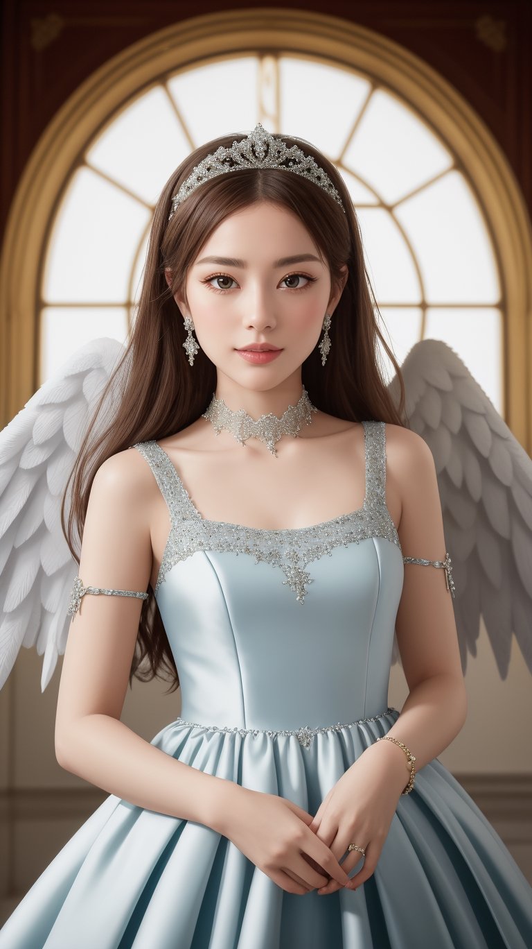 masterpice, best quality, absurdres portrait, 1girl, angel dress, palace