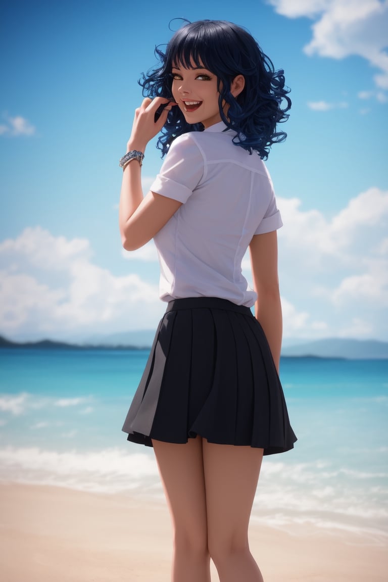 woman in blue miniskirt, 45 years old, big breaast, red shoes, pretty, small nose, straight blue hair, short straight hair, pretty legs. She laughs, posing on a beach.
masterpiece, realistic, best quality, ultra detailed, intricate, professional photography, HDR, High Dynamic Range, (8k UHD), RAW photo, dslr, realistic LUT, cinematic LUT, perfect lighting, professional lighting, cinematic lighting, cinematic shadows, Create a cinematic, filmic image, (1girl:1.2), wearing school uniform, cute, extreme detailed, (black_hair:1.1), colorful,highest detailed, facing_viewer, lightning, ewelry:1.4, random color, long curly wave hair, full_body