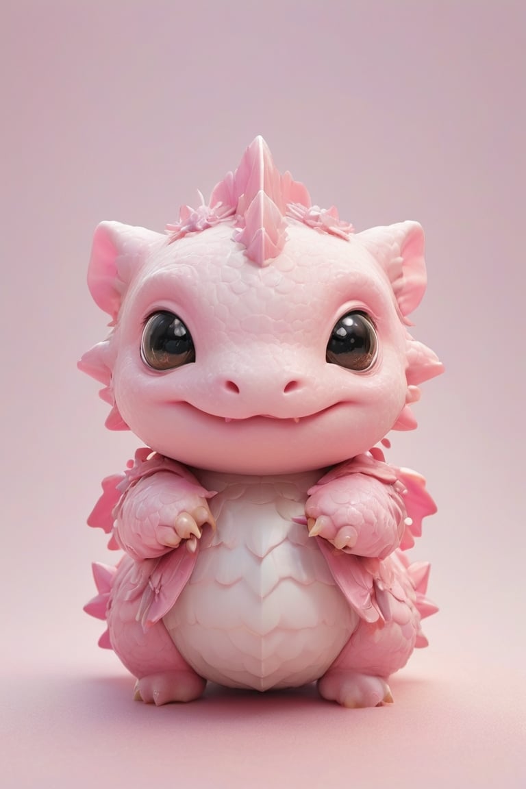 Create a very tender and chubby pink baby axolotl,chibi,zhibi,cute dragon