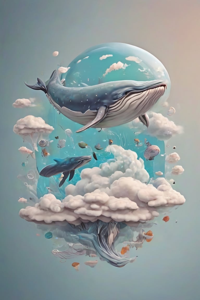  Create a big whale, suspended in the air, in the sky, between clouds, the clouds ,sticker,fluttershysaidsyayyy,T-shirt design,tshirt design,in style of tr4dt4t,TSHIRT DESIGN, traditional tattoo,illustration,darktattoo,Stickers,3D Render Style,style,cutegirlmix,BugCraft