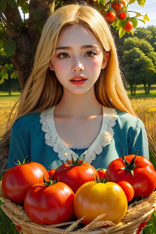 Those plump ears of rice make this season happy
And your cheeks are like ripe tomatoes in the field
You suddenly (said to me) Laurel's (the name is very beautiful)
At this moment, I just want to kiss your stubborn mouth