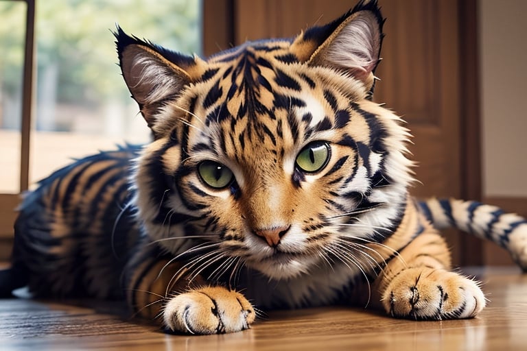 Tiger fusion cat, the cat has a high proportion, cute, facing the camera