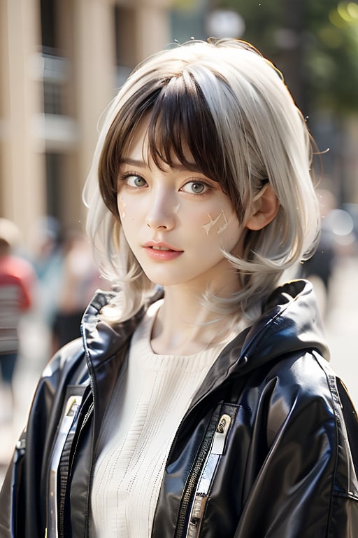 1girl, solo, upper body, white hair, traditional media, reality, red face, feeling a little bit feverish and cold, wearing a mask