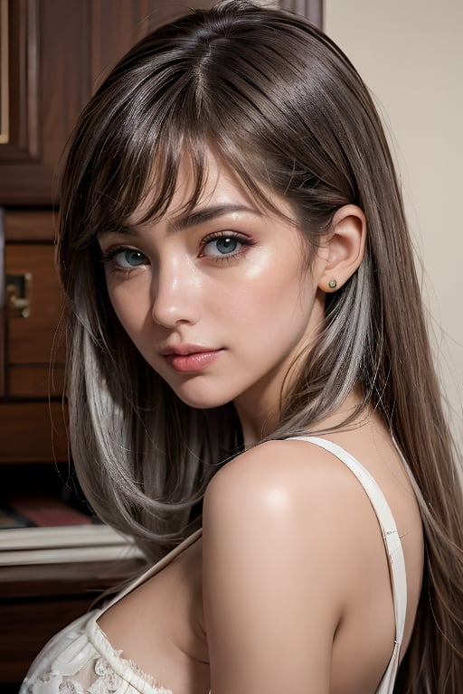 1girl, solo, upper body, grey hair, lips, traditional media, realistic,美麗花朵,艾薇兒