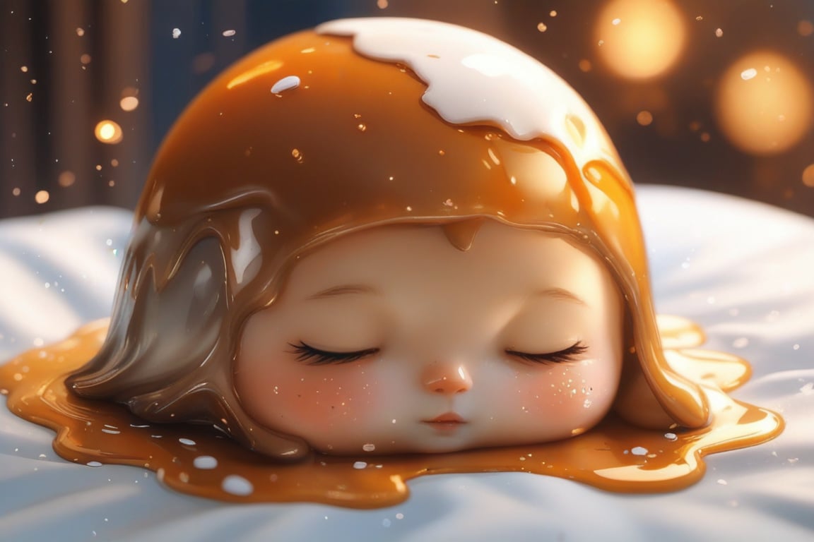 Cute little pudding, very comfortable to lie down and sleep in, cup shape, with melted caramel, semi-liquid flow down