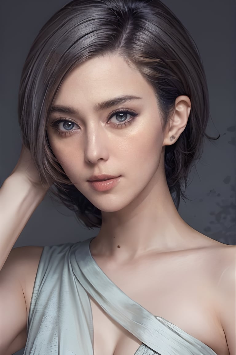 1girl, solo, upper body, grey hair, lips, traditional media, realistic,美麗花朵,艾薇兒,露齒藍眼金髮美女